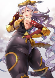 Rule 34 | 10s, 1girl, ass, ass grab, bare shoulders, bodysuit, claws, granblue fantasy, highres, himuro shunsuke, long hair, looking at viewer, looking back, looking down, medusa (shingeki no bahamut), pink hair, pointy ears, skin tight, solo, tail, thighs, very long hair