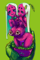 Rule 34 | amputee, artist request, breasts, colored skin, large breasts, monster girl, multiple heads, personification, pink skin, plant, venus flytrap, what