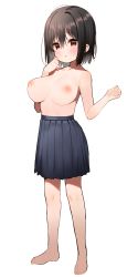 Rule 34 | 1girl, absurdres, black hair, blue skirt, blush, breasts, highres, inverted nipples, large breasts, looking at viewer, meito (maze), original, pleated skirt, short hair, simple background, skirt, solo, standing, topless, white background