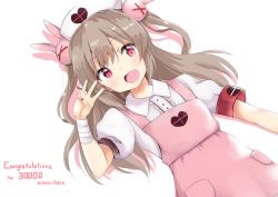 Rule 34 | 1girl, :d, absurdres, amano kouki, apron, armband, blush, center frills, collared shirt, commentary request, fang, frills, hair between eyes, hat, heart, highres, light brown hair, long hair, looking at viewer, natori sana, nurse cap, open mouth, pink apron, puffy short sleeves, puffy sleeves, red eyes, sana channel, shirt, short sleeves, simple background, smile, solo, two side up, virtual youtuber, white background, white hat, white shirt