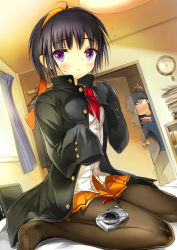 bad_id bad_pixiv_id black_hair blush camera feet kan_satomi pantyhose skirt