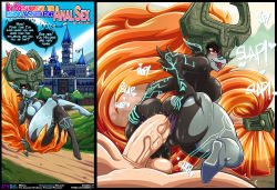 Rule 34 | 1boy, 1girl, anal, ass, ass grab, back, backboob, blush, breasts, english text, eyepatch, flying, grabbing, grabbing own ass, highres, huge ass, huge penis, huge testicles, kogeikun, long hair, looking back, medium breasts, midna, monster girl, nintendo, open mouth, penis, pointy ears, ponytail, pussy, red eyes, sex, smile, speech bubble, testicles, the legend of zelda, the legend of zelda: twilight princess, tongue, tongue out, uncensored, veins, veiny penis