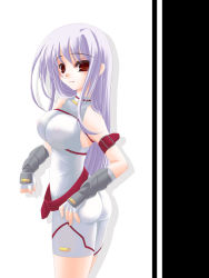Rule 34 | 00s, 1girl, alternate color, ass, blush, breasts, fate testarossa, fate testarossa (sonic form), fingerless gloves, frapowa, from side, gloves, large breasts, long hair, lyrical nanoha, magical girl, mahou shoujo lyrical nanoha, mahou shoujo lyrical nanoha a&#039;s, red eyes, reinforce, see-through, silver hair, solo