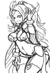 Rule 34 | 1girl, ahoge, alternate breast size, arceonn, breasts, cape, cleavage, curvy, fire emblem, fire emblem awakening, forehead protector, gloves, greyscale, large breasts, long hair, monochrome, navel, nintendo, nowi (fire emblem), aged up, pointy ears, ribbon, sketch, solo, thighhighs, wide hips