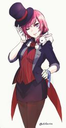 Rule 34 | 10s, 1girl, female focus, gloves, hat, lilaccu, looking at viewer, love live!, love live! school idol festival, love live! school idol project, nishikino maki, one eye closed, pantyhose, rabbit, red eyes, red hair, simple background, skirt, solo, tailcoat, top hat, vest