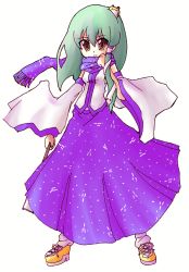 Rule 34 | 1girl, asymmetrical hair, blue scarf, blue skirt, eyebrows, female focus, frog hair ornament, full body, hair ornament, kochiya sanae, legs apart, loafers, long sleeves, looking at viewer, ngayope, nontraditional miko, scarf, shoes, skirt, snake hair ornament, solo, standing, touhou, vest, wide sleeves, wrist cuffs