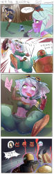 Rule 34 | 2girls, ahegao, armpits, ass, bad id, bad pixiv id, blitzcrank, blue skin, blush, colored skin, comic, double v, goggles, highres, huge ass, korean text, league of legends, long hair, midriff, multiple girls, navel, open mouth, pointy ears, short hair, sivir, thick thighs, thighs, tongue, translation request, tristana, v, white hair, wwwazxc, yordle