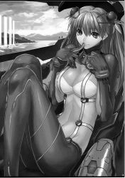 Rule 34 | 00s, 1girl, artist request, bodysuit, breasts, covered erect nipples, evangelion: 2.0 you can (not) advance, finger to mouth, greyscale, highres, large breasts, latex, long hair, midriff, monochrome, neon genesis evangelion, plugsuit, rebuild of evangelion, scan, see-through, see-through bodysuit, shiny clothes, skin tight, solo, souryuu asuka langley, test plugsuit, twintails, very long hair, wide hips