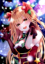 Rule 34 | 1girl, breasts, christmas, highres, long hair, medium breasts, nozomi (princess connect!), open mouth, princess connect!, red eyes, red hair, ryuna (inc moon), smile