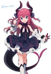 Rule 34 | 10s, 1girl, asymmetrical horns, claws, curled horns, dragon girl, dragon tail, dress, elizabeth bathory (fate), elizabeth bathory (fate/extra ccc), elizabeth bathory (first ascension) (fate), fate/extra, fate/extra ccc, fate (series), highres, horns, ikeuchi tanuma, looking at viewer, pink hair, tail, uneven horns, waving