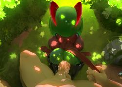 Rule 34 | 1boy, 1girl, absurdres, anal, anus, ass, backboob, black thighhighs, breasts, bush, creatures (company), exhibitionism, from behind, game freak, gen 3 pokemon, grass, green hair, hetero, highres, huge breasts, kirlia, nintendo, outdoors, penis, pokemon, pokemon (creature), pov, public indecency, sex, short hair, shortstack, size difference, the boogie, thighhighs, uncensored