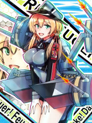 Rule 34 | 10s, 1girl, anchor hair ornament, bad id, bad pixiv id, blonde hair, blue eyes, breasts, hair ornament, hat, highres, ikiteru, kantai collection, large breasts, long hair, looking at viewer, open mouth, peaked cap, prinz eugen (kancolle), smile, solo, twintails, uniform