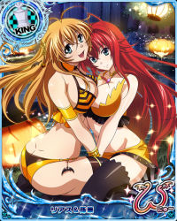 Rule 34 | 00s, 10s, 2girls, ahoge, antenna hair, ass, bikini, blue eyes, bracelet, breasts, butt crack, card (medium), character name, chess piece, cleavage, crossover, dimples of venus, halloween, high school dxd, high school dxd new, huge ahoge, ikkitousen, ikkitousen great guardians, jewelry, king (chess), large breasts, long hair, multiple girls, official art, open mouth, orange hair, red hair, rias gremory, smile, sonsaku hakufu, swimsuit, thighhighs, trading card, very long hair