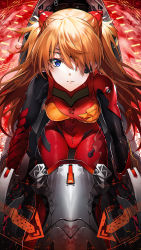 Rule 34 | 1girl, baisi shaonian, blue eyes, bodysuit, breasts, evangelion: 3.0 you can (not) redo, eyepatch, highres, interface headset, long hair, looking at viewer, medium breasts, multicolored bodysuit, multicolored clothes, neon genesis evangelion, orange hair, pilot suit, plugsuit, rebuild of evangelion, red bodysuit, shiny clothes, skin tight, solo, souryuu asuka langley, two side up, very long hair, wide hips