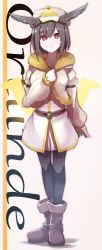 Rule 34 | 1girl, absurdres, bad id, bad twitter id, beige jacket, black hair, black pantyhose, black wings, boots, breasts, brown background, brown footwear, cabbie hat, character name, collarbone, commentary request, dress, fate/grand order, fate (series), feathered wings, full body, fur-trimmed boots, fur-trimmed hood, fur-trimmed jacket, fur trim, hand up, hat, head wings, highres, hood, hood down, hooded jacket, jacket, juliet sleeves, long sleeves, looking at viewer, ortlinde (fate), pantyhose, puffy long sleeves, puffy sleeves, red eyes, shadow, short hair, sleeves past wrists, small breasts, solo, standing, valkyrie (fate), wada kazu, white dress, white hat, wings