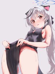 Rule 34 | 1girl, absurdres, animal ears, black dress, blue archive, blush, breasts, brown eyes, china dress, chinese clothes, clothes lift, dress, dress lift, grey background, grey hair, groin, highres, kokona (blue archive), leaning back, lifted by self, long hair, moruhinesan, no panties, sideboob, simple background, sleeveless, sleeveless dress, small breasts, solo, striped clothes, striped dress, tears, thighs, tiger ears, tiger girl, vertical-striped clothes, vertical-striped dress, very long hair