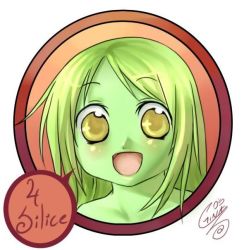 Rule 34 | 1boy, colored skin, evra von, green eyes, green hair, green skin, long hair, male focus, matching hair/eyes, open mouth, scales, smile, snake, solo, the saga of darren shan, upper body, white background, yellow eyes