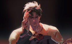 Rule 34 | 2boys, brown hair, closed eyes, closed mouth, commentary, crying, death, father and son, george joestar, hand on another&#039;s face, handsomedao, jacket, jewelry, jojo no kimyou na bouken, jonathan joestar, long sleeves, male focus, multiple boys, phantom blood, ring, shirt, short hair, tears