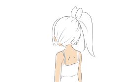 Rule 34 | 1girl, :&lt;, animated, animated gif, arizuka konomi, brown eyes, camisole, female focus, looking at viewer, original, partially colored, satsuyo, side ponytail, simple background, solo, white background