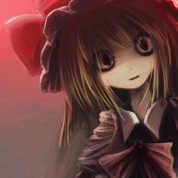 Rule 34 | 1girl, blonde hair, bow, caoth, crazy eyes, creepy, embodiment of scarlet devil, fangs, female focus, flandre scarlet, hat, horror (theme), open mouth, red eyes, short hair, smile, solo, touhou