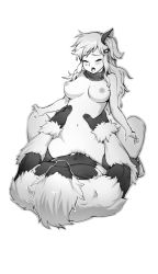 Rule 34 | 1girl, bad id, bad tumblr id, bestiality, breasts, breasts apart, closed eyes, girl on top, greyscale, hair ornament, hairclip, interspecies, long hair, monochrome, monster, nipples, optionaltypo, scarf, sex, simple background, straddling, thighhighs, uncensored, vaginal