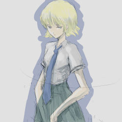 Rule 34 | 1girl, blonde hair, emukami, expressionless, looking down, lowres, short hair, solo, standing