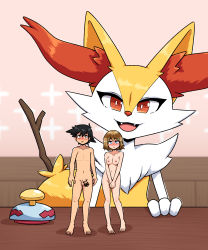 Rule 34 | 1boy, 2girls, :3, absurdres, animal ear fluff, animal ears, animal nose, ash ketchum, bar censor, barefoot, black hair, blue eyes, blurry, blurry background, blush, body fur, braixen, breasts, bright pupils, brown eyes, brown hair, call bell, censored, chimecho, collarbone, commission, completely nude, covering privates, covering crotch, creatures (company), emblem, fangs, flaccid, flat chest, fox ears, fox girl, full body, furry, furry female, game freak, gen 3 pokemon, gen 6 pokemon, happy, highres, indoors, ink (inksgirls), looking at viewer, medium breasts, mini person, miniboy, minigirl, multiple girls, navel, neck fur, nintendo, nipples, nose blush, nude, open mouth, own hands together, penis, pokemon, pokemon (anime), pokemon (creature), pokemon xy (anime), red eyes, serena (pokemon), short hair, sidelocks, size difference, smile, spiked hair, standing, stick, stomach, testicles, two-tone fur, upper body, v arms, white fur, white pupils, yellow fur