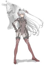 Rule 34 | 1girl, :&lt;, adapted costume, amatsukaze (kancolle), blush, bodysuit, boots, bracer, breasts, clenched hand, closed mouth, contrapposto, cosplay, covered navel, crossover, embarrassed, evangelion: 2.0 you can (not) advance, evangelion: 3.0 you can (not) redo, frown, full body, garter straps, gloves, hair between eyes, hair tubes, hairband, hand on own hip, hand on thigh, hat, head tilt, headgear, highleg, highleg leotard, horns, jpeg artifacts, kantai collection, legs apart, leotard, long hair, looking at viewer, mecha, neon genesis evangelion, no nose, parody, parted bangs, pilot suit, plugsuit, rebuild of evangelion, red footwear, red thighhighs, rensouhou-kun, robot, see-through, shadow, silver hair, simple background, small breasts, solo, souryuu asuka langley, souryuu asuka langley (cosplay), standing, teeth, test plugsuit, thigh boots, thighhighs, tsukino wagamo, turret, turtleneck, two side up, very long hair, white background, yellow eyes