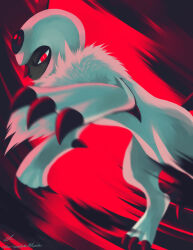 Rule 34 | absol, animal focus, claws, creatures (company), dated, game freak, gen 3 pokemon, highres, looking at viewer, nintendo, pokemon, pokemon (creature), red eyes, rock-bomber, signature, slit pupils, solo, white hair