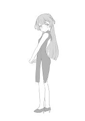 Rule 34 | 1girl, absurdres, backless outfit, china dress, chinese clothes, commentary request, dress, full body, greyscale, high heels, highres, kantai collection, kazagumo (kancolle), long hair, looking at viewer, monochrome, ponytail, pumps, solo, toplow
