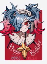 Rule 34 | 1girl, blue hair, christmas, dated, fire emblem, fire emblem fates, hair over one eye, happy birthday, highres, multicolored hair, nam3737373, nintendo, peri (fire emblem), pink hair, portrait, red eyes, solo, turtleneck, twintails, two-tone hair