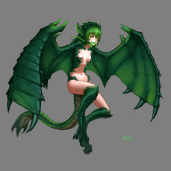 Rule 34 | breasts, dota (series), dota 2, dragon, dragon girl, green hair, highres, mcrc science, viper (dota 2), wyvern, yellow eyes