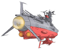 Rule 34 | cannon, exhaust, gomamiso (gomamiso sp), no humans, simple background, sketch, spacecraft, turret, uchuu senkan yamato, white background