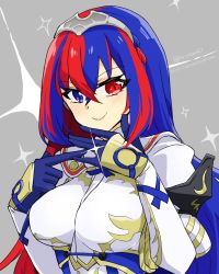 Rule 34 | 1girl, alear (female) (fire emblem), alear (fire emblem), blue eyes, blue hair, braid, breasts, crown braid, fire emblem, fire emblem engage, heterochromia, jewelry, large breasts, long hair, multicolored hair, nintendo, red eyes, red hair, ring, smile, solo, very long hair, yukia (firstaid0)