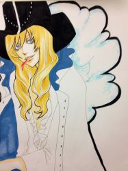Rule 34 | 1boy, blonde hair, cavendish, hat, highres, long hair, male focus, marker (medium), one piece, solo, traditional media