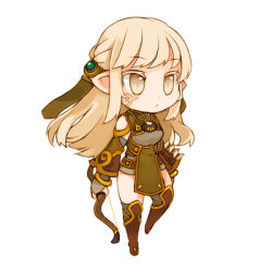 Rule 34 | 1girl, arrow (projectile), blonde hair, bow (weapon), chibi, elf, holding, long hair, original, pointy ears, ran system, grey eyes, solo, weapon