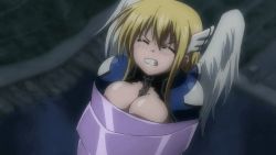 Rule 34 | 1girl, animated, animated gif, armor, asphyxiation, astraea (sora no otoshimono), blonde hair, breasts, chain, cleavage, clenched teeth, collar, constriction, closed eyes, hair between eyes, head wings, large breasts, open mouth, restrained, shoulder armor, solo, sora no otoshimono, tagme, teeth, tentacles, tight clothes, wings
