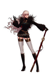 Rule 34 | absurdres, dress, dungeon and fighter, female slayer (dungeon and fighter), gloves, grey hair, highres, long hair, non-web source, official art, red eyes, skirt, thighhighs