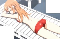 Rule 34 | 00s, 1girl, ass, bikini, bikini shorts, butt crack, charlotte e. yeager, closed eyes, highres, lowleg, lowleg bikini, screencap, short shorts, shorts, sleeping, solo, stitched, strike witches, swimsuit, third-party edit, world witches series
