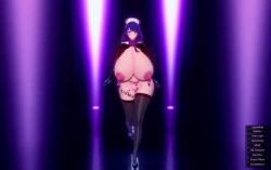 Rule 34 | 1girl, 3d, animated, animated gif, artist request, blue hair, blush, bouncing breasts, breasts, gigantic breasts, gloves, high heels, huge breasts, long hair, nipple piercing, piercing, simple background, thighhighs, walking