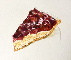 Rule 34 | cherry, cherry pie, colored pencil (medium), food, food focus, fruit, highres, manmosu-0607, no humans, original, pie, simple background, still life, traditional media, white background