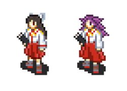 Rule 34 | 10s, 2girls, black hair, crossover, fire emblem, hiyou (kancolle), japanese clothes, jun&#039;you (kancolle), kantai collection, long hair, lowres, multiple girls, nintendo, pixel art, purple hair, rw, simple background, skirt