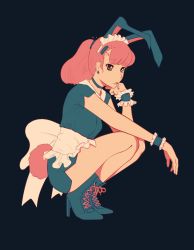 Rule 34 | 1girl, animal ears, boots, rabbit ears, cigarette, cross-laced footwear, highres, lace-up boots, original, pink hair, rabbit girl, ramnik5, smoking, solo, waitress, wrist cuffs
