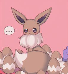 Rule 34 | ..., aliceyawnin, black eyes, blush, creatures (company), ditto, eevee, egg, full body, game freak, gen 1 pokemon, half-closed eyes, looking at viewer, nintendo, no humans, nose blush, open mouth, pink background, pokemon, pokemon (creature), pokemon egg, purple eyes, simple background, solo focus, speech bubble, spoken ellipsis