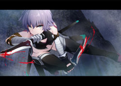 Rule 34 | 1girl, bandages, black footwear, black thighhighs, blood, boots, dagger, dual wielding, fate/apocrypha, fate (series), gloves, grey eyes, highres, holding, jack the ripper (fate/apocrypha), knife, letterboxed, midriff, navel, scar, sheath, silver hair, single glove, solo, thigh boots, thighhighs, thong, weapon, ycco (estrella)
