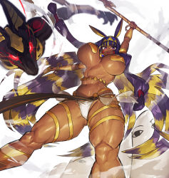 Rule 34 | 1girl, abs, alternate breast size, anubis (mythology), bouncing breasts, breasts, dark-skinned female, dark skin, fate/grand order, fate (series), huge breasts, long hair, medjed (fate), melon22, muscular, muscular female, narrow waist, nitocris (fate), nitocris (third ascension) (fate), purple hair, thick thighs, thighs
