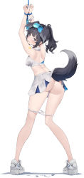 Rule 34 | 1girl, animal ears, ass, bare shoulders, black hair, blue archive, blue eyes, blush, bound, bound wrists, breasts, censored, cheerleader, crop top, dog ears, dog girl, dog tail, feint721, from behind, goggles, goggles on head, halo, hibiki (blue archive), hibiki (cheer squad) (blue archive), highres, long hair, looking at viewer, looking back, medium breasts, millennium cheerleader outfit (blue archive), mosaic censoring, official alternate costume, paid reward available, panties, panty pull, purple eyes, rope, skirt, solo, tail, twintails, underwear, wardrobe malfunction, white panties