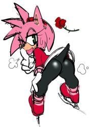 Rule 34 | 1girl, amy rose, animal ears, ass, blush, bodysuit, gloves, green eyes, looking back, pink hair, short hair, solo, sonic (series), suggestive, tail, watatanza