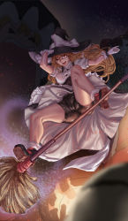 Rule 34 | 1girl, absurdres, bike shorts, black-framed eyewear, black footwear, black shorts, black skirt, blonde hair, bow, braid, breasts, broom, broom riding, broom surfing, brown eyes, cameltoe, commentary request, cookie (touhou), d tomoki, dungeon and fighter, frilled skirt, frills, full body, gloves, hair bow, hat, hat bow, highres, kirisame marisa, long hair, looking at viewer, looking down, mage (dungeon and fighter), medium breasts, open mouth, puffy short sleeves, puffy sleeves, semi-rimless eyewear, shoes, short sleeves, shorts, side braid, single braid, skirt, socks, touhou, under-rim eyewear, upskirt, uzuki (cookie), white bow, white gloves, white legwear, white skirt, witch (dungeon and fighter), witch hat