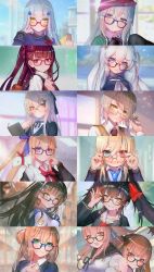 Rule 34 | adjusting eyewear, alternate costume, animal, animal on shoulder, back-to-back, bad id, bad pixiv id, bag, bandages, black hair, black jacket, black ribbon, black shirt, blonde hair, blue-framed eyewear, blue eyes, blue jacket, blue neckwear, blue ribbon, blush, book, bow, braid, brown eyes, brown hair, cardigan, cardigan vest, cityscape, classroom, closed mouth, collarbone, collared shirt, cross, expressionless, eyes visible through hair, facial tattoo, fal (girls&#039; frontline), fang, ferret, flower, from side, g11 (girls&#039; frontline), g41 (girls&#039; frontline), girls&#039; frontline, glasses, green eyes, green jacket, hair between eyes, hair bow, hair flower, hair ornament, hair ribbon, hairband, hairclip, half-closed eyes, half updo, hanato (seonoaiko), hand on eyewear, hand on own chest, hand on own face, head tilt, heterochromia, highres, hk416 (girls&#039; frontline), holding, holding book, indoors, iron cross, jacket, kar98k (girls&#039; frontline), long hair, looking at viewer, loose clothes, makeup, multiple girls, open mouth, orange eyes, outdoors, parted lips, ponytail, red eyes, ribbon, ribeyrolles (girls&#039; frontline), sailor collar, scar, scar across eye, scar on face, school, school uniform, semi-rimless eyewear, shirt, short hair, shoulder bag, siblings, side ponytail, sidelocks, sisters, sleeve cuffs, smile, springfield (girls&#039; frontline), standing, tattoo, teardrop, twins, twintails, type 95 (girls&#039; frontline), type 97 (girls&#039; frontline), ump45 (girls&#039; frontline), ump9 (girls&#039; frontline), vector (girls&#039; frontline), very long hair, wa2000 (girls&#039; frontline), white hair, white ribbon, white shirt, wind, wind lift, yellow-framed eyewear, yellow eyes
